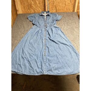 Vintage Orvis Dress Womens Small Blue Jean Denim‎ Cottage Prairie Modest Y2K USA